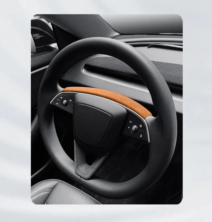 Suede Steering Wheel Trim Panel for Tesla Model 3+ Alcantara  is available at Ludicrous EV.