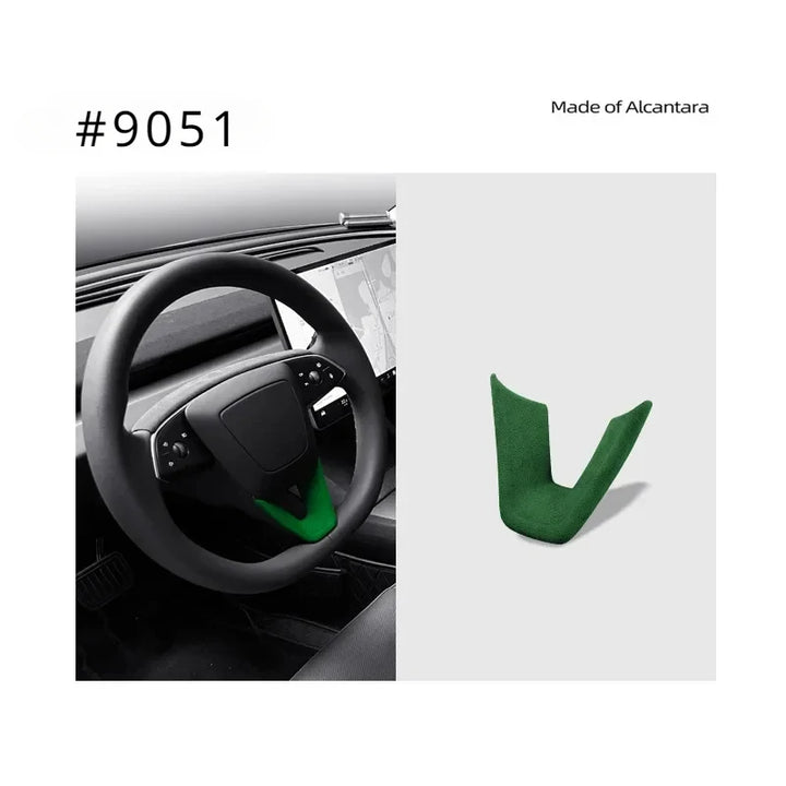 Suede U-Shaped Steering Wheel Patch Cover for Tesla Model 3 Highland 2024 Alcantara is available at Ludicrous EV.
