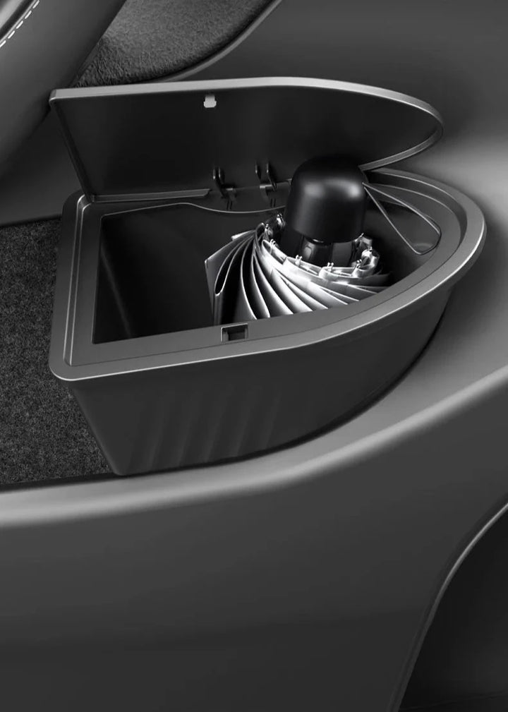 Rear Seat Trash Can & Front Door Push Button Organizer For Tesla Model Y is available at Ludicrous EV.
