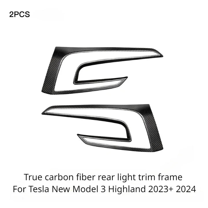 Carbon Fiber Rear Taillight Trim Frame for Tesla Model 3+ Highland 2024 is available at Ludicrous EV. 