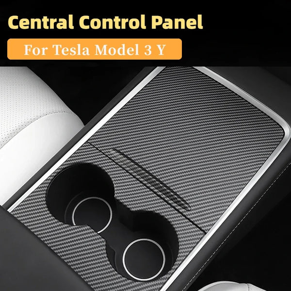 For Tesla Model 3 Y Central Control Panel with Push Handle Center Console Cup ABS Cover Stickers Interior Accessories 2021-2023