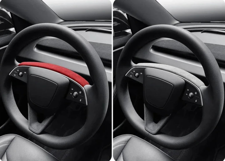 Suede Steering Wheel Trim Panel for Tesla Model 3+ Alcantara  is available at Ludicrous EV.