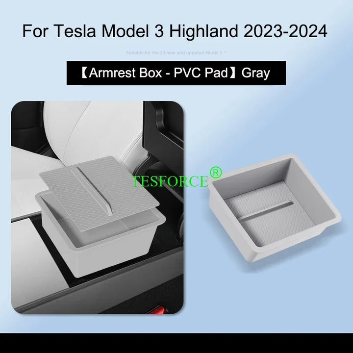 Center Armrest Box Cover Heightening Pad Leather Protector for Tesla Model 3 Highland 2023-2024 is available at Ludicrous EV.
