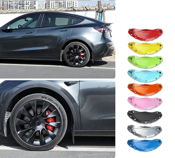 For Tesla 2017-2023 Model Y Model 3 Brake Caliper Covers  Accessories with TESLA Decals Front and Rear Brake Caliper Tuning