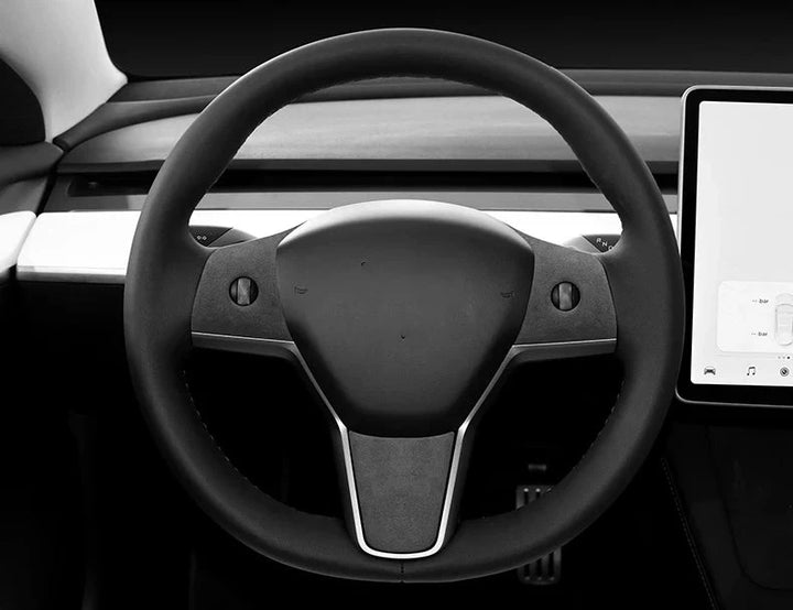 3-Piece Steering Wheel Panel Cover Set for Tesla Model Y/Model 3 Alcantara at Ludicrous EV.