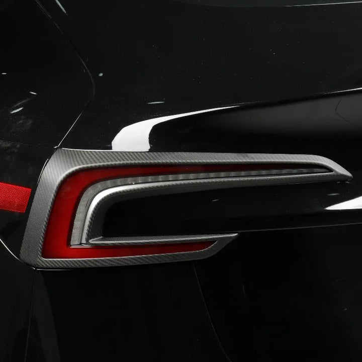 Carbon Fiber Rear Taillight Trim Frame for Tesla Model 3+ Highland 2024 is available at Ludicrous EV. 