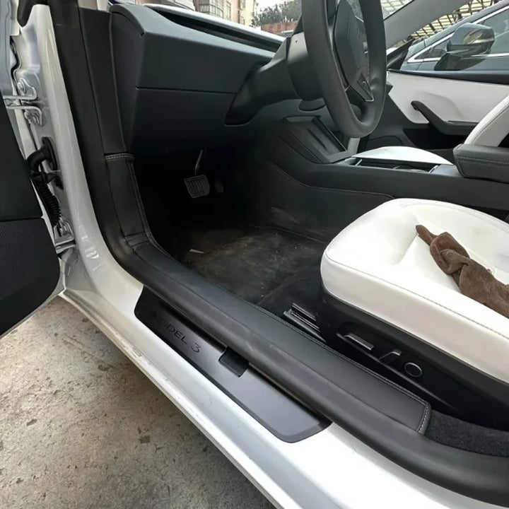 Front and Rear Door Sill Pads in Nappa Leather, Welcome Pedal Threshold Strips for Tesla Model 3 Highland 2024  is available at Ludicrous EV.