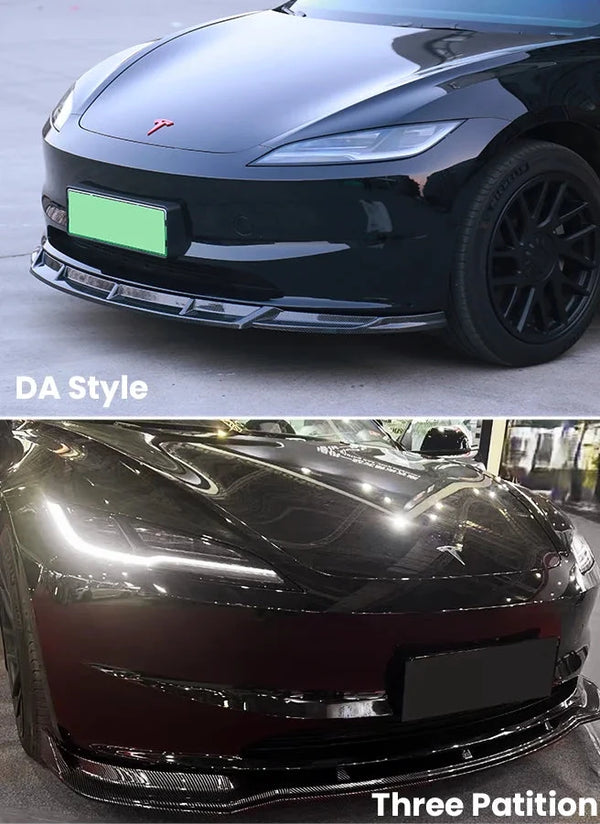 Glossy Black Carbon Fiber Front Bumper Lip Guard Body Kit forTesla Model 3 Highland 2024   is available at Ludicrous EV.