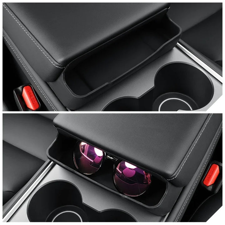 Armrest Glasses Box - Central Control Storage Tray for Sunglasses and Phone Accessories, Tesla Model Y is available at Ludicrous EV.