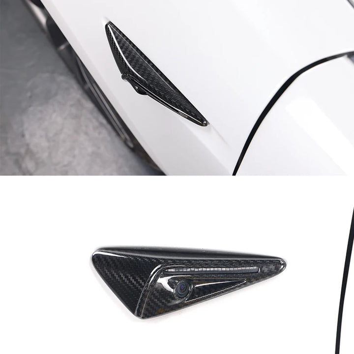 Real Carbon Fiber Side Camera Cover Sticker for Tesla Model 3/Model Y/Model S/Model X/Model 3+ Highland is available at Ludicrous EV.
