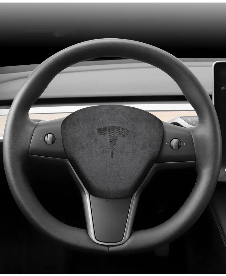 Super Suede Steering Wheel Horn Airbag Cover for Tesla Model 3/Model Y is available at Ludicrous EV.