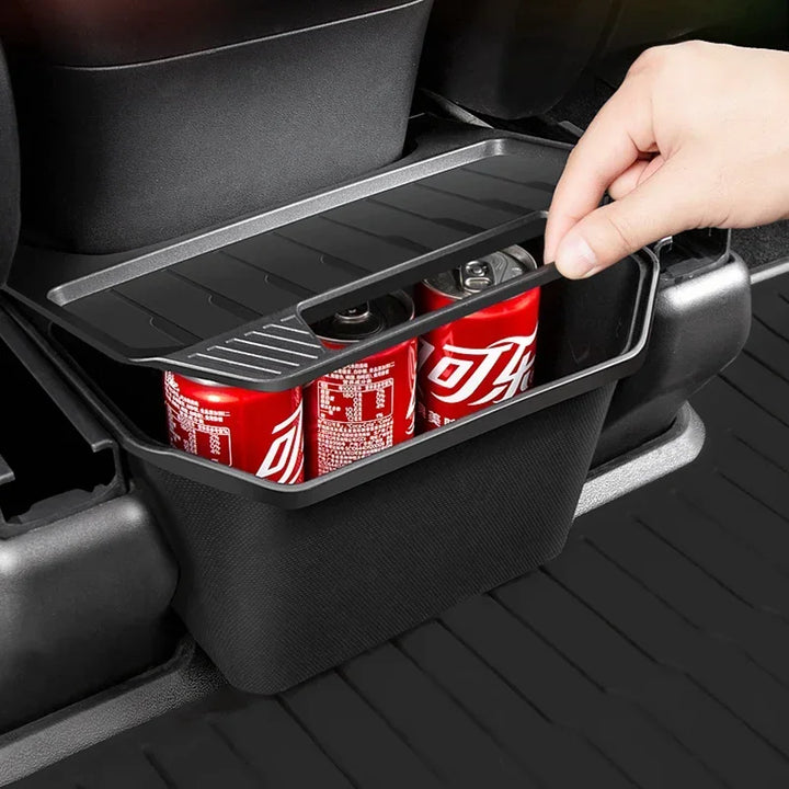 TPE Under-Seat Storage Box with Trash Can for Tesla Model Y 2021-2024 is available at Ludicrous EV.
