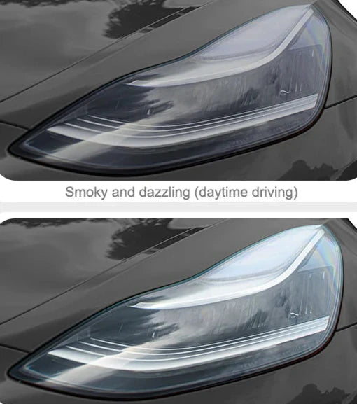 TPU Smoke Black Headlight Protector Film for Tesla Model 3/Y 2017-2022 is available at Ludicrous EV.