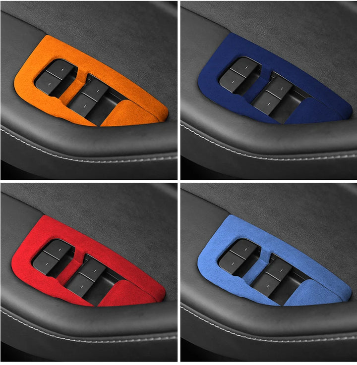 Premium 4-Piece Italian Suede Switch Frame Covers - Door Trim for Tesla Model 3/Model Y at Ludicrous EV.
