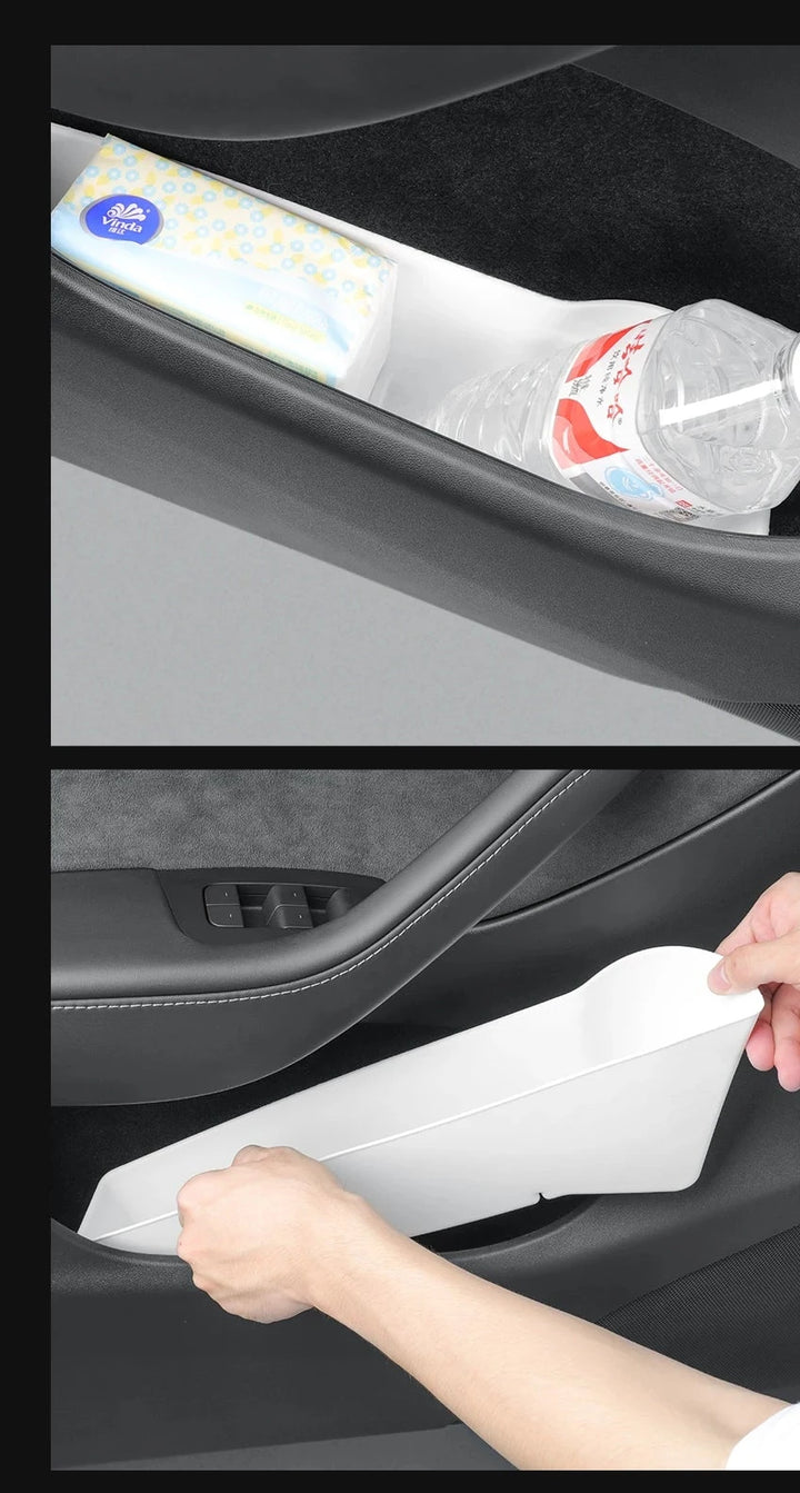 Anti-Dirt Side Door Handle Storage Organizer Tray, Front and Rear Doors for Tesla Model Y 2024 is available at Ludicrous EV.
