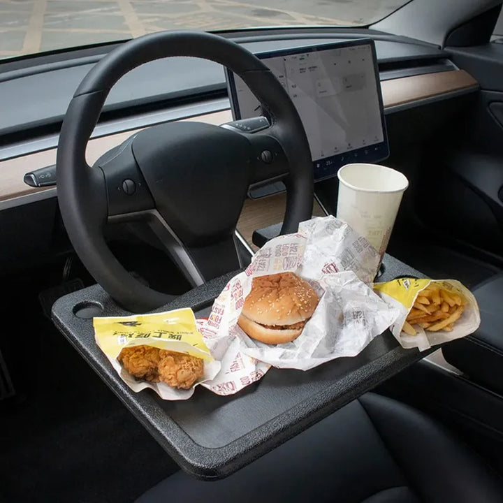 Multifunctional Car Travel Table Laptop Desk Steering Wheel Tray for Eating & Work for Tesla Model 3/Model S/Model X/Model Y is available at Ludicrous EV.