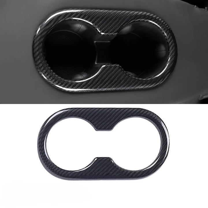 Back Seat Cup Holder Cover Panel Trim in Real Dry Carbon Fiber - Interior Decoration for 2023 Tesla Model 3 & Y is available at Ludicrous EV.