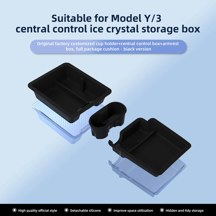 Central Control Armrest Storage Box for Tesla Model 3/Y 2023 is available at Ludicrous EV.