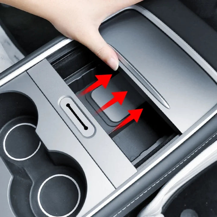 Get the Armrest Charger & Data Line Hub, Central Control Hub Storage Box with 15W Wireless Charging Dock for Tesla Model 3/Model Y is available at Ludicrous EV.