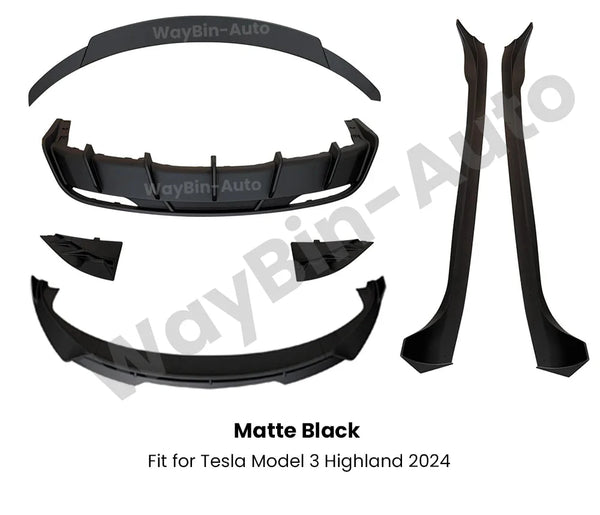 Matte Carbon Fresh Aero Body Kit for Tesla Model 3 Highland (2024+) is available at Ludicrous EV.
