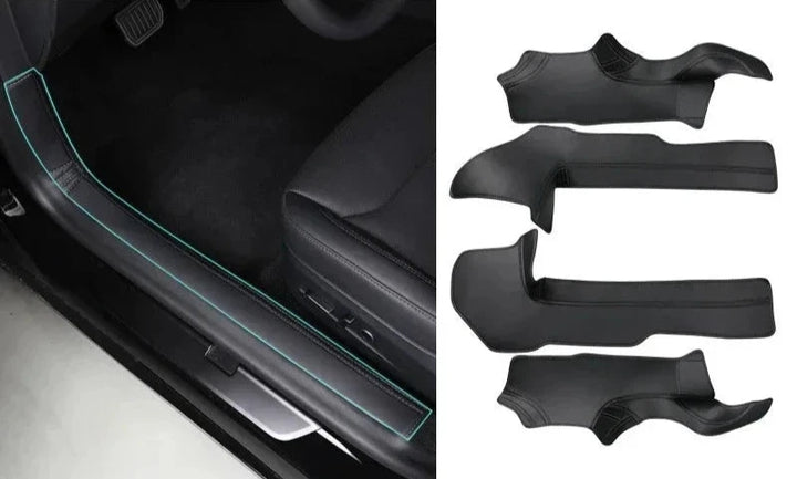 Front and Rear Door Sill Pads in Nappa Leather, Welcome Pedal Threshold Strips for Tesla Model 3 Highland 2024  is available at Ludicrous EV.