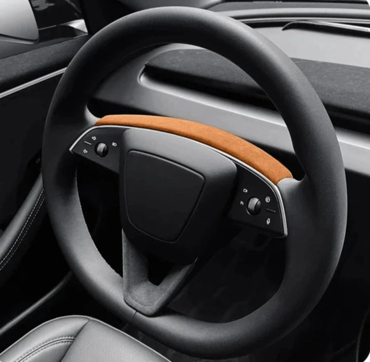 Suede Steering Wheel Trim Panel for Tesla Model 3+ Alcantara  is available at Ludicrous EV.