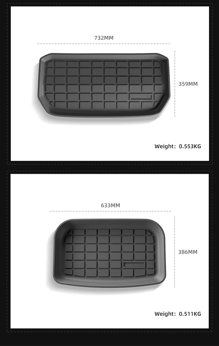 TPE Front and Rear Trunk Protective Mats for Tesla Model Y 2024 is available at Ludicrous EV.