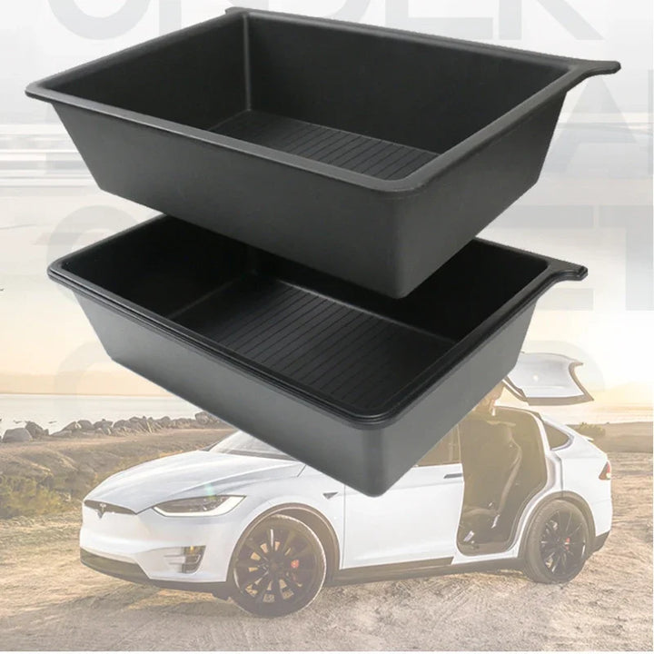 Push-Pull Under-Seat Storage Box for Tesla Model X 2023-2024 is available at Ludicrous EV.
