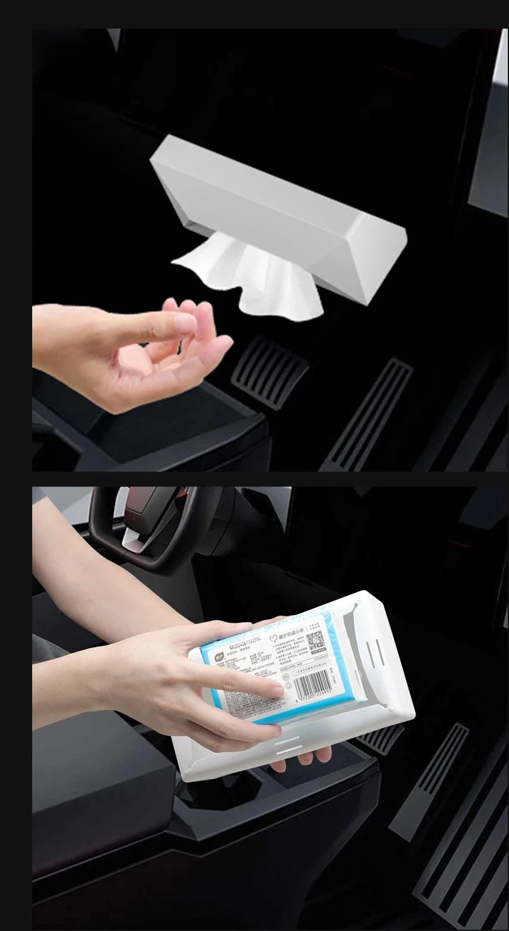 Tesla Cybertruck Silicone Tissue Holder Box with Fix Strap for Seat Back Auto Interior Accessory is available at Ludicrous EV.