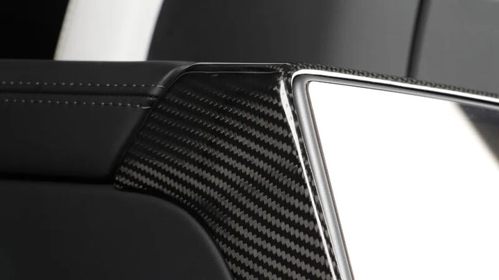 Real Carbon Fiber Rear Air Outlet Frame Cover for Tesla Model 3+ which is available at Ludicrous EV.