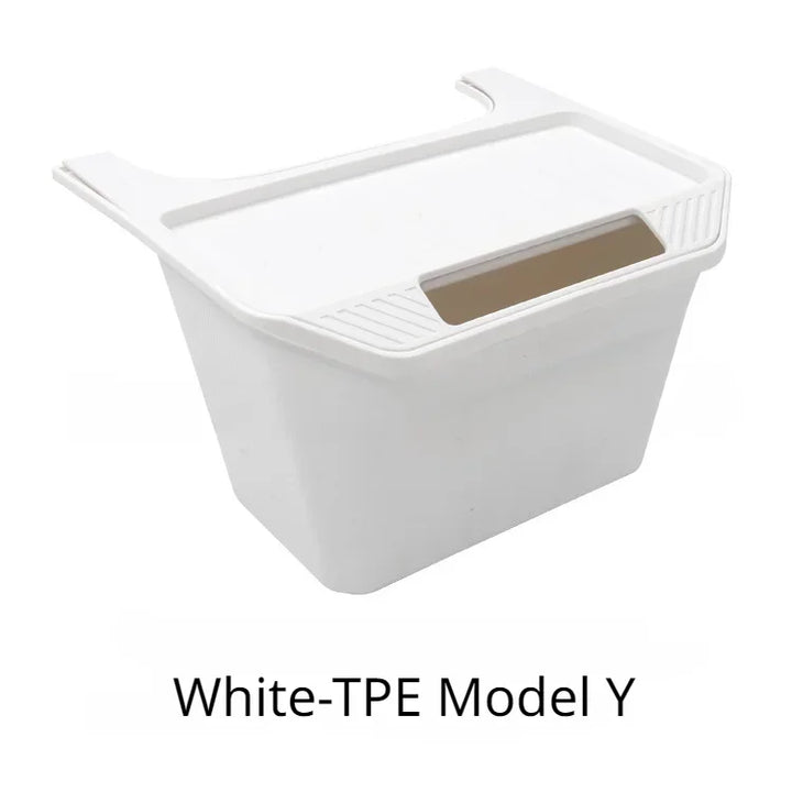 TPE Under-Seat Storage Box with Trash Can for Tesla Model Y 2021-2024 is available at Ludicrous EV.
