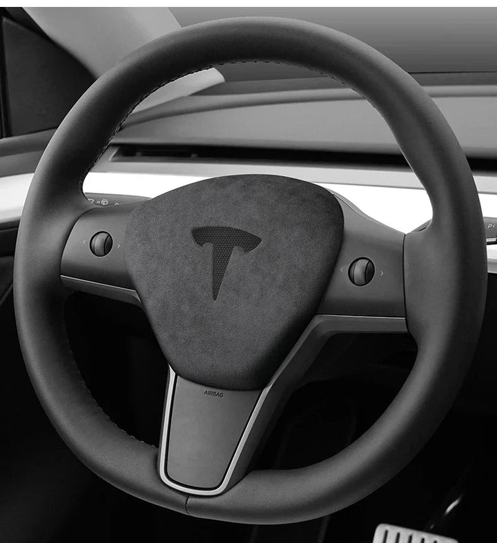 Super Suede Steering Wheel Horn Airbag Cover for Tesla Model 3/Model Y is available at Ludicrous EV.