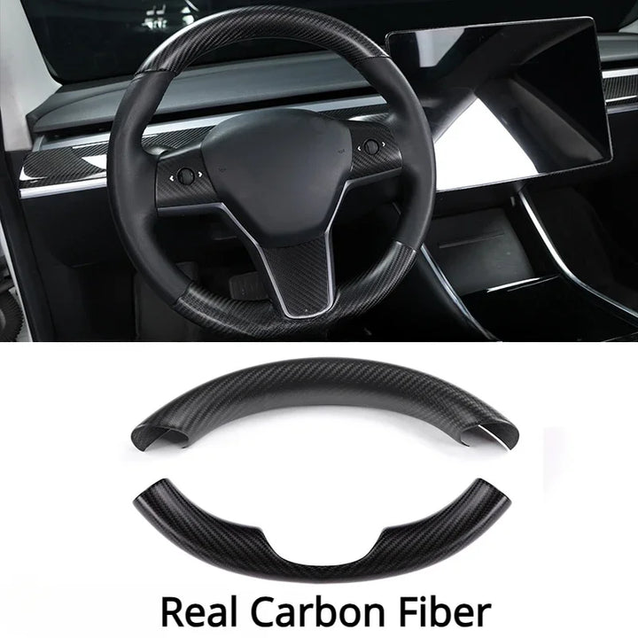 Real Carbon Fiber Steering Wheel Cover for Tesla Model 3/Model Y is available at Ludicrous EV.
