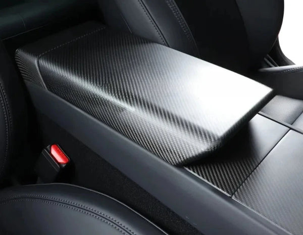 Handmade 3K 240G Carbon Fiber Armrest Shell for Tesla Model 3 Y 3+ which is available at Ludicrous EV.