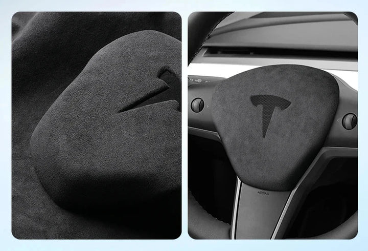 Super Suede Steering Wheel Horn Airbag Cover for Tesla Model 3/Model Y is available at Ludicrous EV.