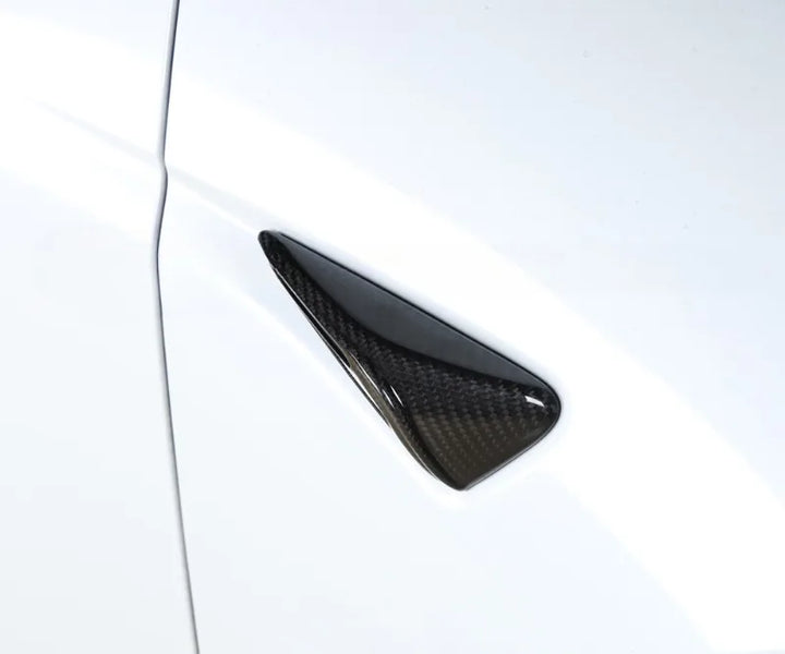 Real Carbon Fiber Side Camera Cover for Tesla Model 3 Highland 2024 is available at Ludicrous EV.