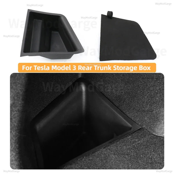 For Tesla Model 3 Rear Trunk Storage Box Left Side Space Organizer Box with Pull Rope Car Interior Accessories Model3 2021-2023