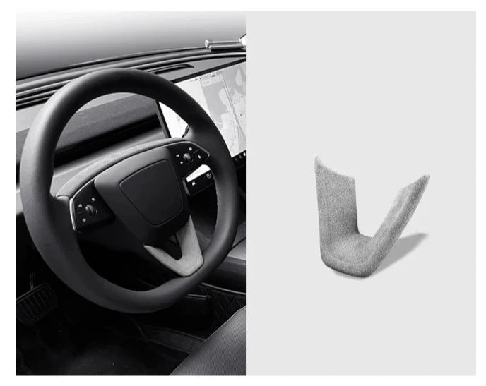 U-Shaped Suede Steering Wheel Trim Cover for 2024 Tesla Model 3 Highland is available at Ludicrous EV.
