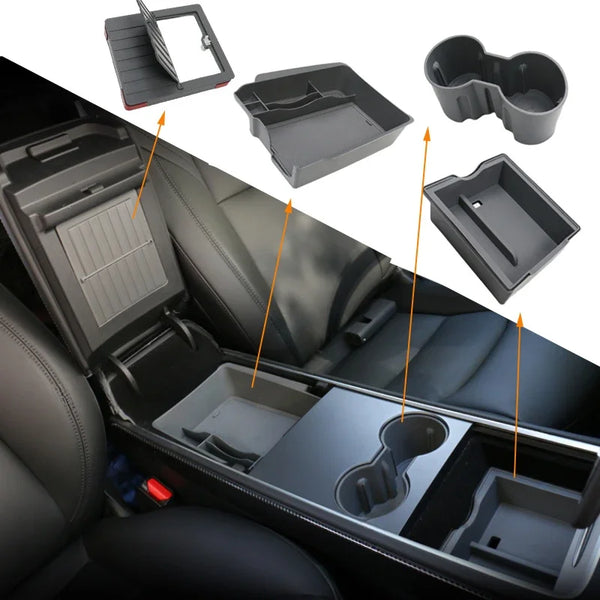 Alcantara Suede Central Control Hub with Phone Charging Cable and Threading Box for Tesla Model 3/Model Y 2017-2023 is available at Ludicrous EV.