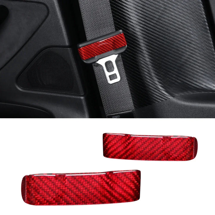 Real Carbon Fiber Seatbelt Buckle Covers for Tesla Model 3/Y is available at Ludicrous EV.
