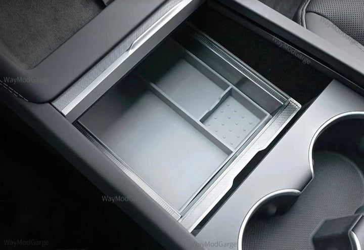 Central Control Storage Box with Transparent Armrest and Silicone Pad for Tesla Model 3 Highland 2024 is available at Ludicrous EV.