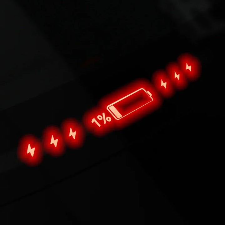 A collage of images showing brake light stickers for Tesla Model 3/3+ Highland. The stickers are displayed in red color with text and symbols, and are shown in various states of application including the packaging, the car trunk, and the vehicle itself.