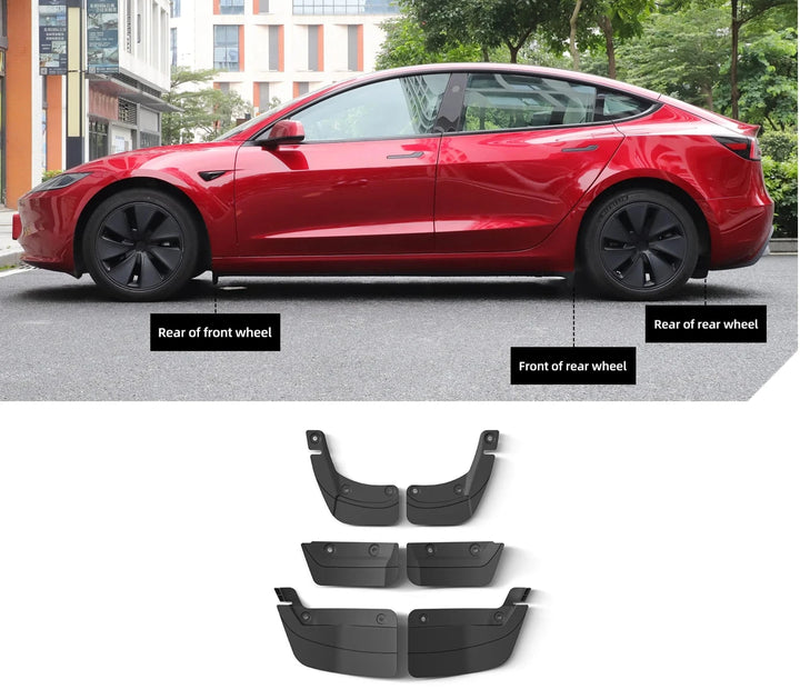 Invisible Mud Flaps & Wheel Fenders 6pcs/Set For Tesla Model 3 Highland 2024 at Ludicrous EV.