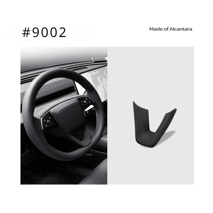 Suede U-Shaped Steering Wheel Patch Cover for Tesla Model 3 Highland 2024 Alcantara is available at Ludicrous EV.
