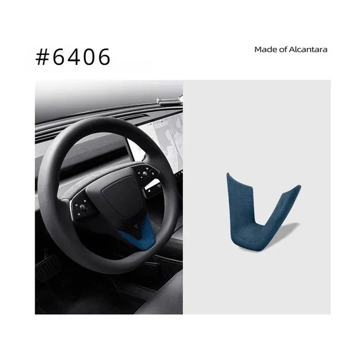 Suede U-Shaped Steering Wheel Patch Cover for Tesla Model 3 Highland 2024 Alcantara is available at Ludicrous EV.
