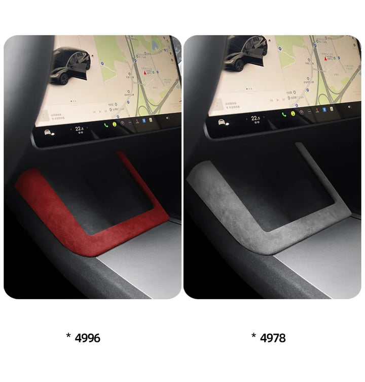 Rear Lower Console Panel Frame Cover for Tesla Model 3 Highland (2024+) Alcantara  at Ludicrous EV.
