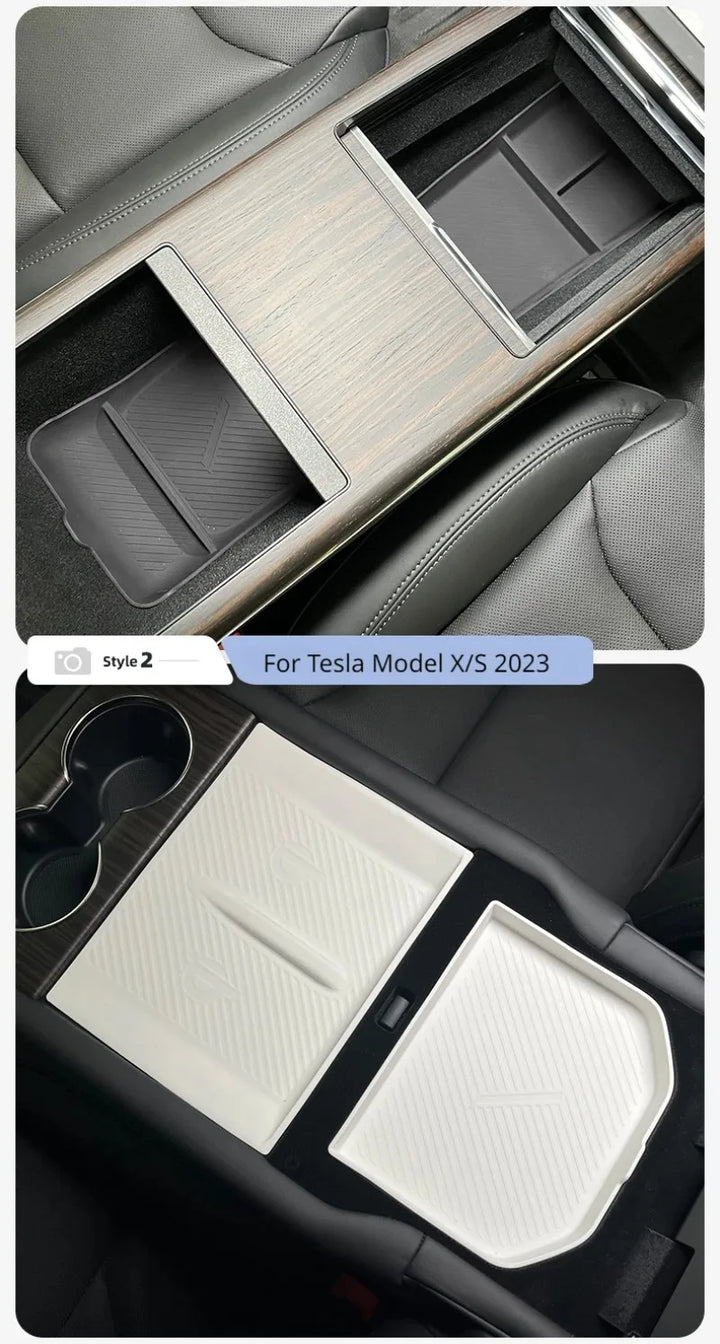 Silicone Center Console Storage Box for Tesla Model X/Model S is available at Ludicrous EV.
