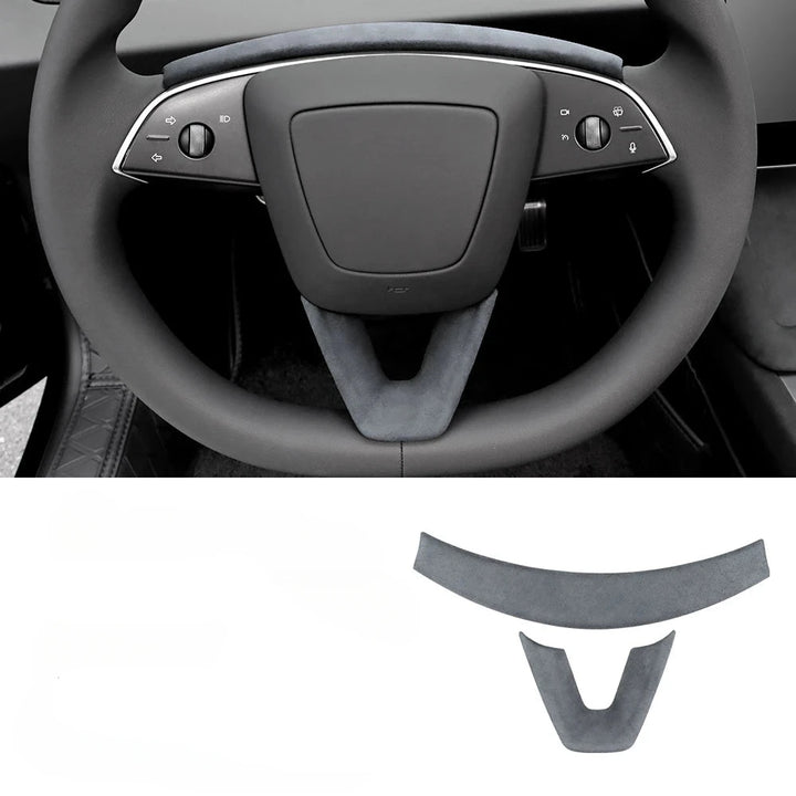 Alcantara Suede Steering Wheel Trim Cover or Tesla Model 3+ 2024 is available at Ludicrous EV.