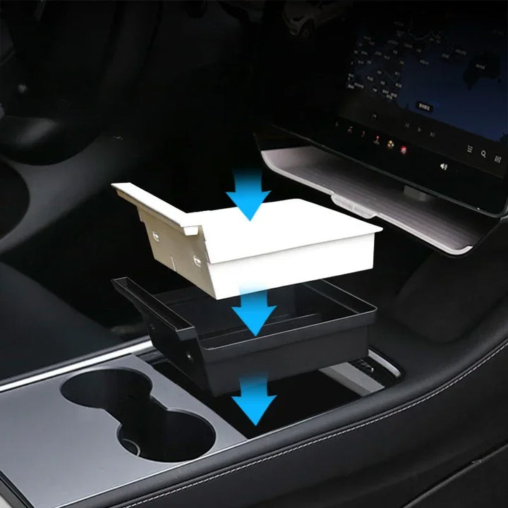 Double Layered White Center Armrest Box for Tesla Model 3/Model  Y is available at Ludicrous EV.