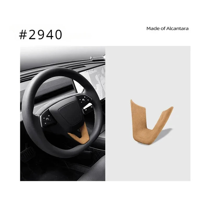 Suede U-Shaped Steering Wheel Patch Cover for Tesla Model 3 Highland 2024 Alcantara is available at Ludicrous EV.
